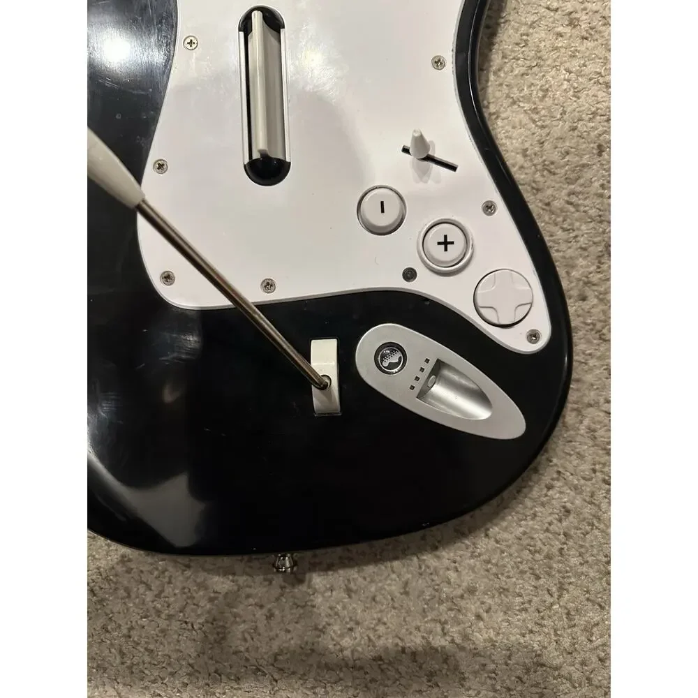 Nintendo Wii Rock Band Guitar w Dongle Strap 2 Games RockBand Track Pack Tested